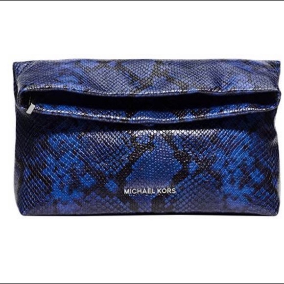 NWOT Michael Kors Electric Blue Fold Over Clutch - Picture 2 of 5